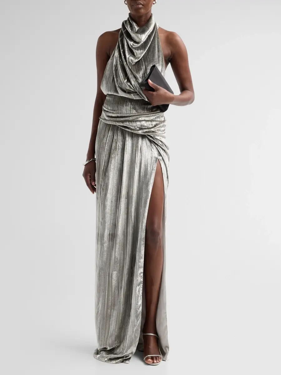 Atelier Prabal Gurung Women's Draped Crushed Velvet Halter Gown | Thumbnail 2 Atelier Prabal Gurung Women's Draped Crushed Velvet Halter Gown | Thumbnail 2