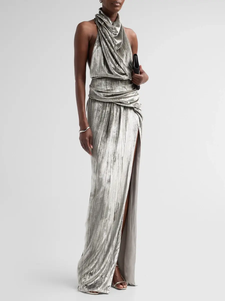 Atelier Prabal Gurung Women's Draped Crushed Velvet Halter Gown | Thumbnail 4 Atelier Prabal Gurung Women's Draped Crushed Velvet Halter Gown | Thumbnail 4