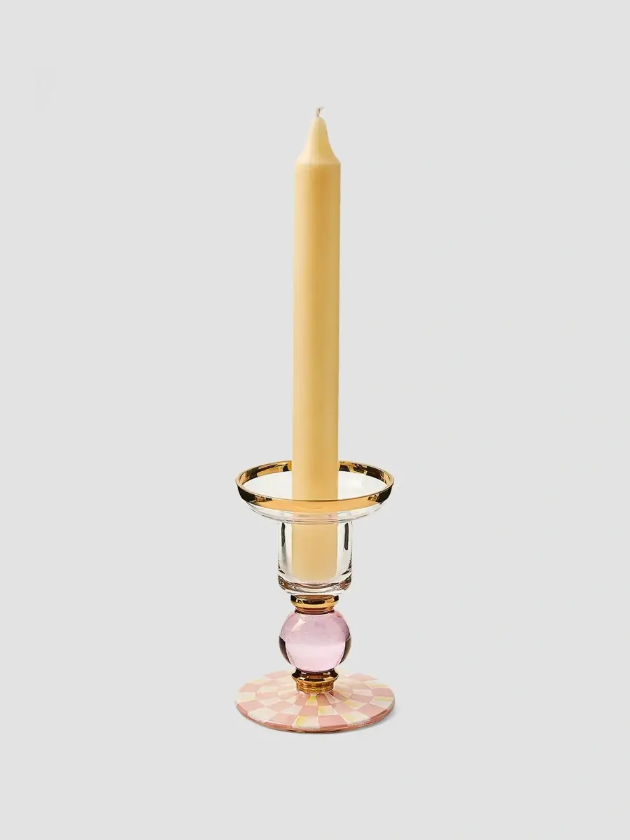 MacKenzie-Childs Rosy Check Glass Candleholder | Thumbnail 2 MacKenzie-Childs Rosy Check Glass Candleholder | Thumbnail 2