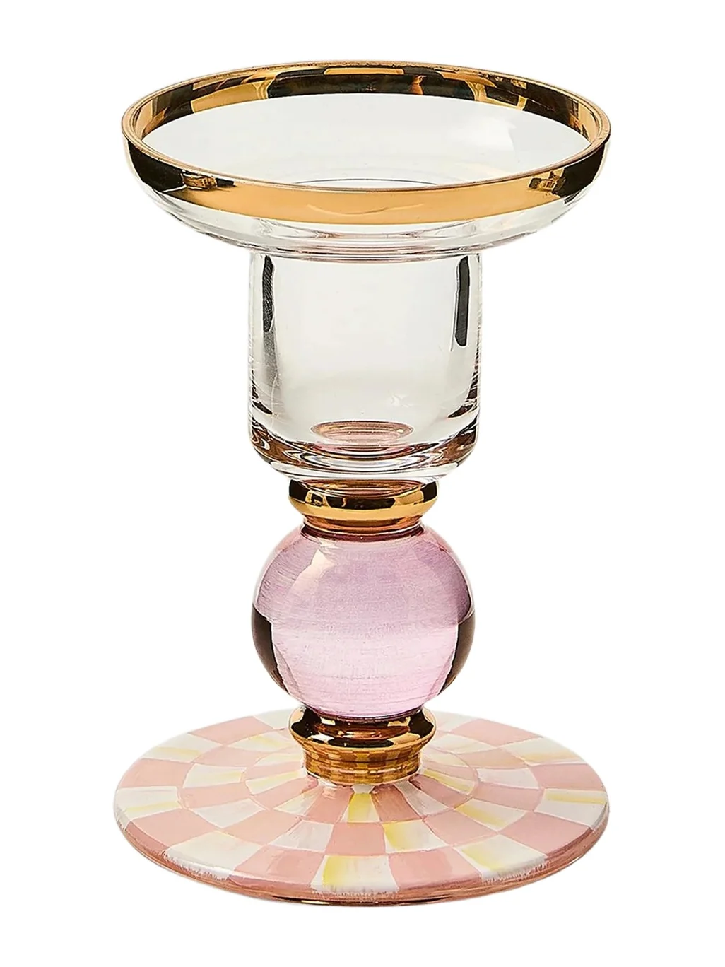 MacKenzie-Childs Rosy Check Glass Candleholder