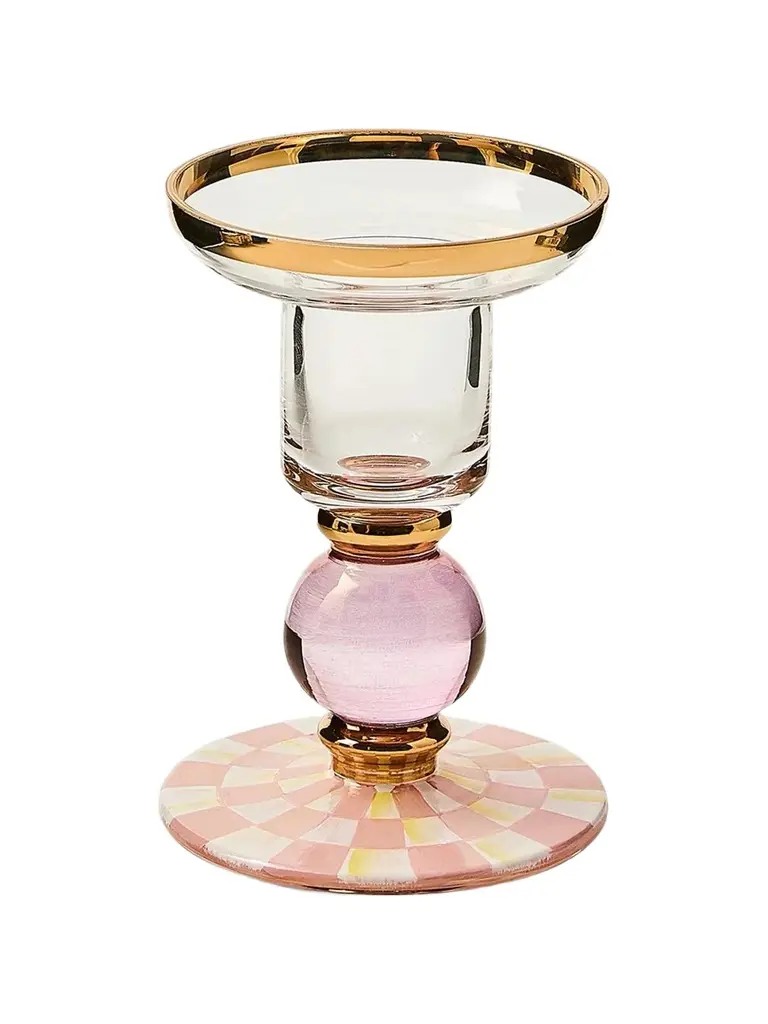 MacKenzie-Childs Rosy Check Glass Candleholder