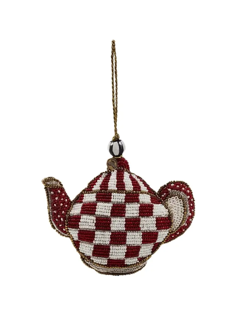 Merry Christmas Cherry Check Beaded Teapot Ornament Merry Christmas Cherry Check Beaded Teapot Ornament