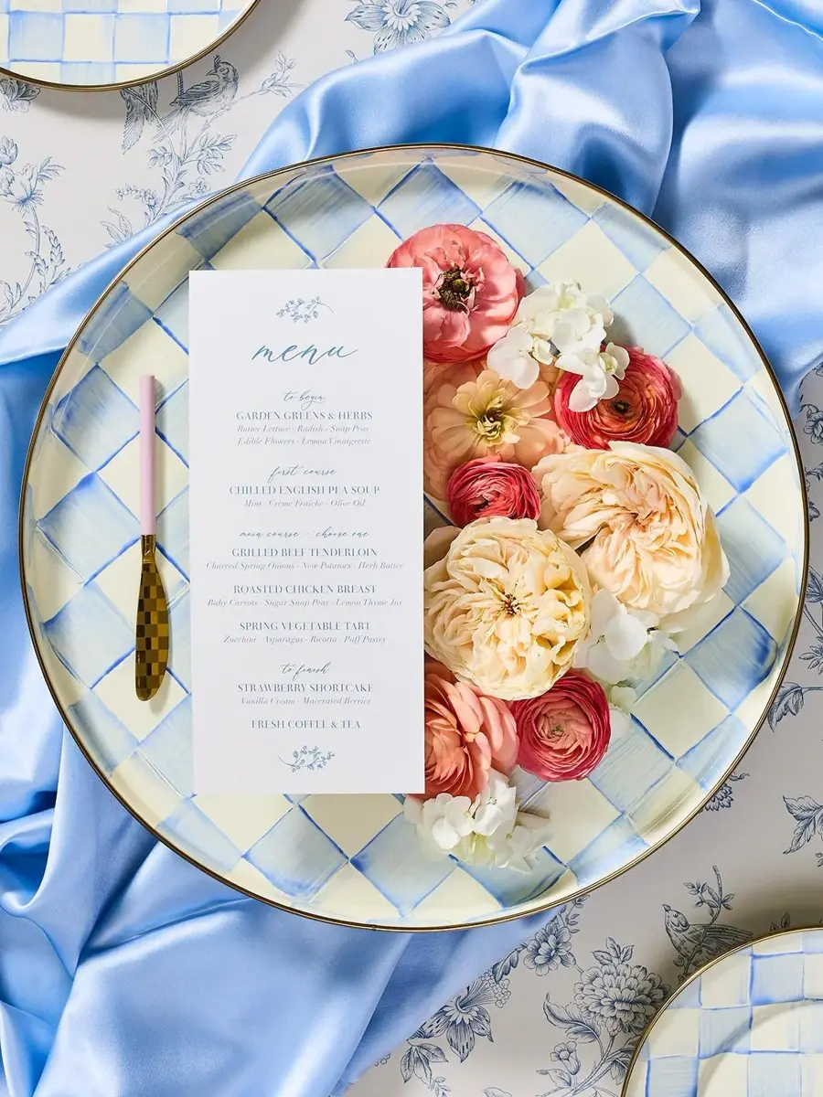 MacKenzie-Childs Sky Check Hand-Painted Round Enamel Tray | Thumbnail 3 MacKenzie-Childs Sky Check Hand-Painted Round Enamel Tray | Thumbnail 3
