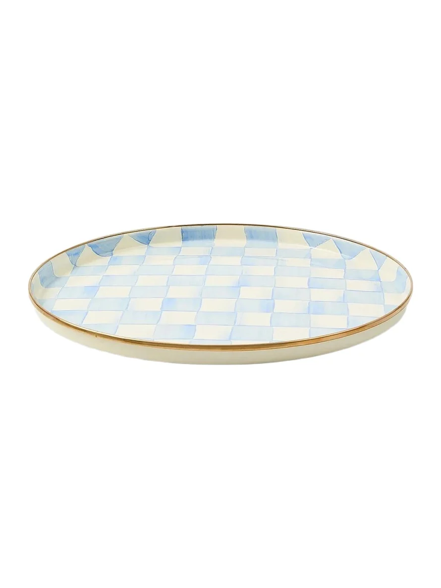 MacKenzie-Childs Sky Check Hand-Painted Round Enamel Tray