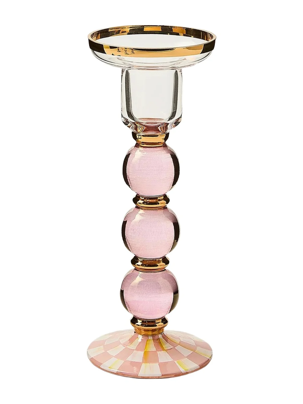 MacKenzie-Childs Rosy Check Glass Candleholder
