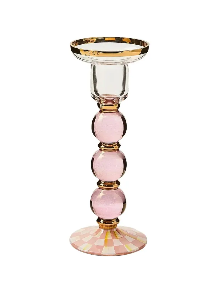 MacKenzie-Childs Rosy Check Glass Candleholder