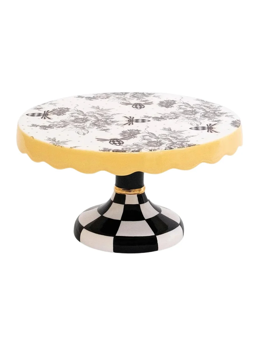 MacKenzie-Childs Bee Toile Ceramic Cake Stand