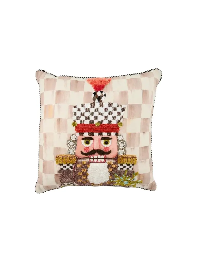 MacKenzie-Childs Mocha Check Nutcracker Throw Pillow