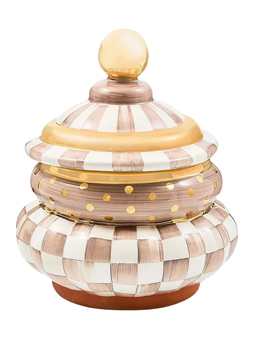 MacKenzie-Childs Mocha Check Ceramic Goovy Storage Container
