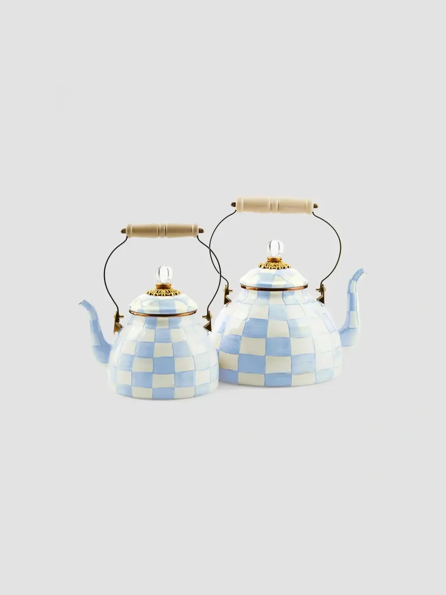 MacKenzie-Childs Sky Check 3-Quart Hand-Painted Enamel Teapot | Thumbnail 2