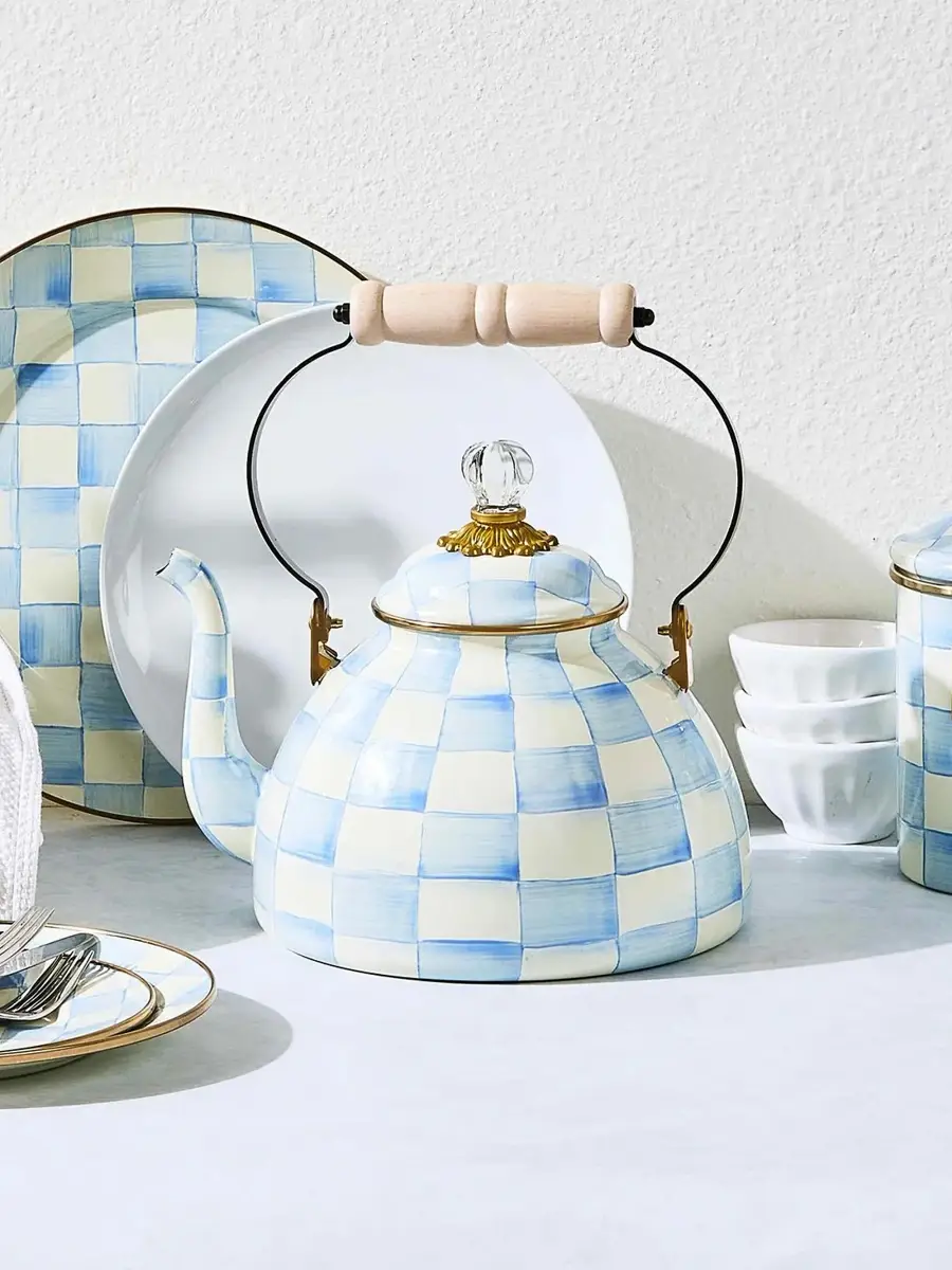MacKenzie-Childs Sky Check 3-Quart Hand-Painted Enamel Teapot | Thumbnail 4