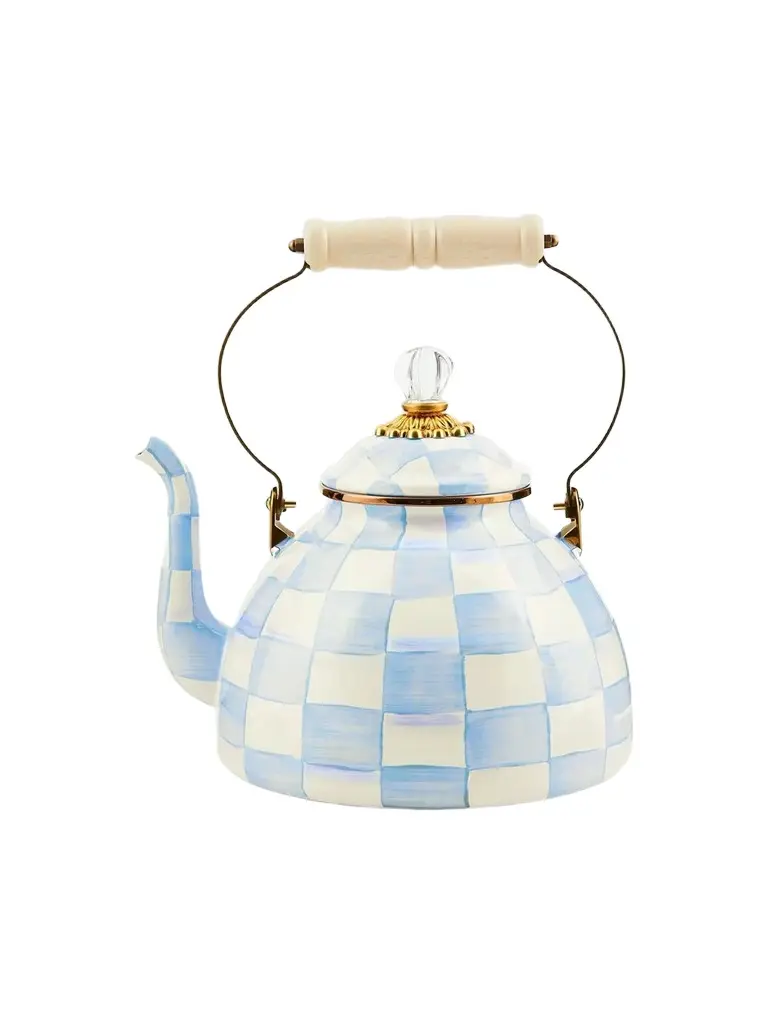 MacKenzie-Childs Sky Check 3-Quart Hand-Painted Enamel Teapot