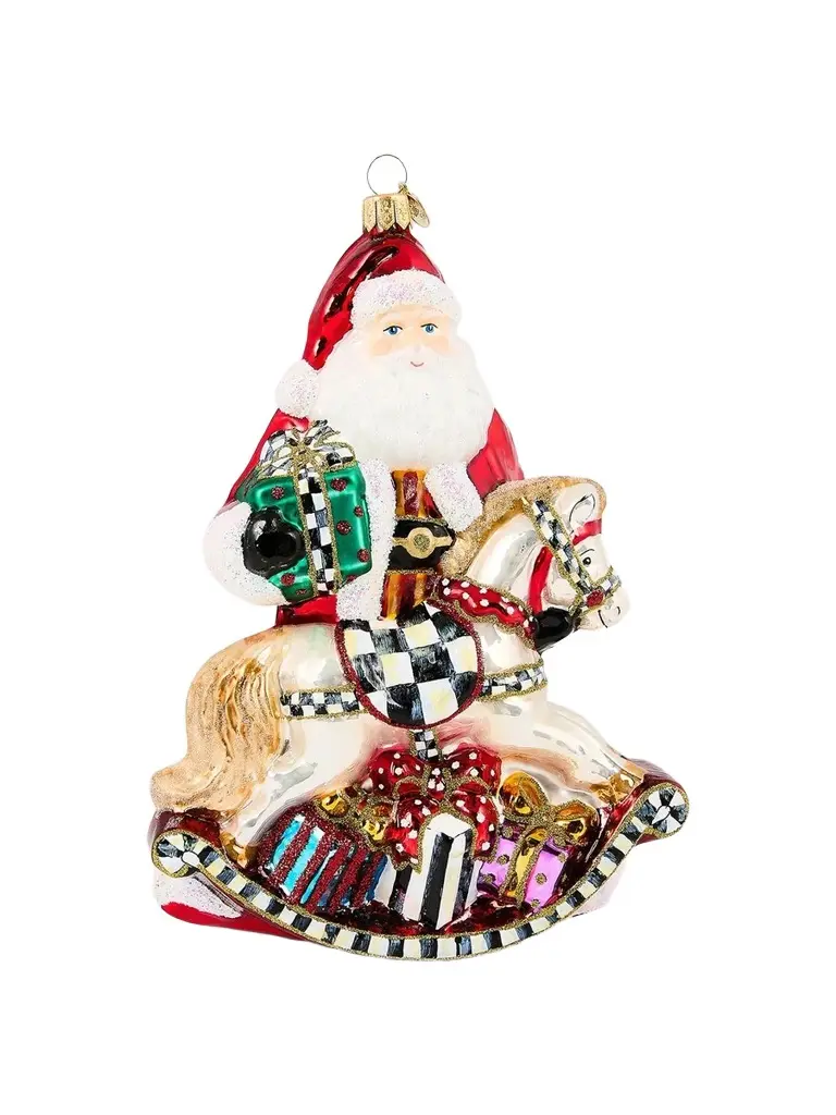 Santa with Rocking Horse Glass Ornament Santa with Rocking Horse Glass Ornament