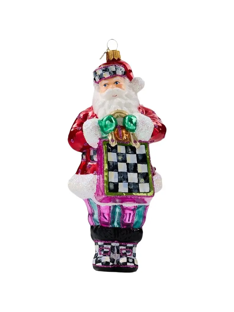 MacKenzie-Childs Merry Christmas Shopper Santa Glass Ornament