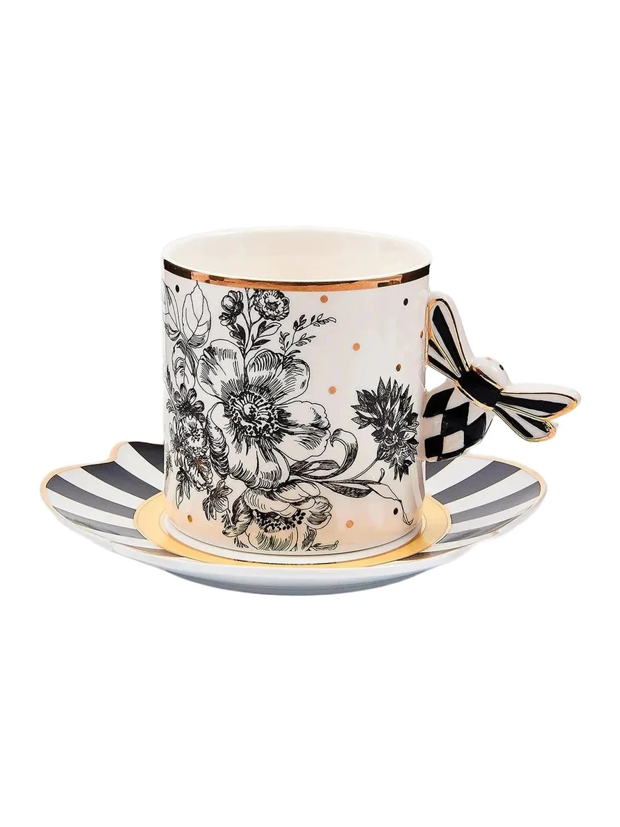 MacKenzie-Childs Bee Toile Ceramic Mug & Saucer Set