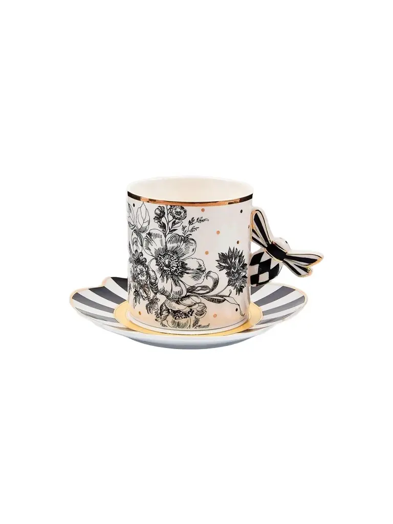 MacKenzie-Childs Bee Toile Ceramic Mug & Saucer Set