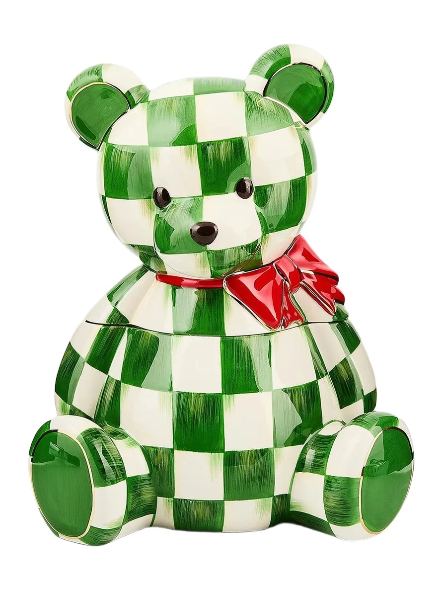 MacKenzie-Childs Check It Out Christmas Bear Cookie Jar