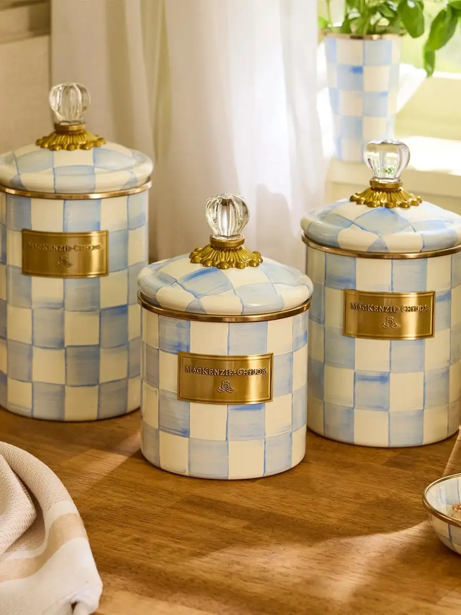 MacKenzie-Childs Medium Sky Check Hand-Painted Storage Container | Thumbnail 4 MacKenzie-Childs Medium Sky Check Hand-Painted Storage Container | Thumbnail 4