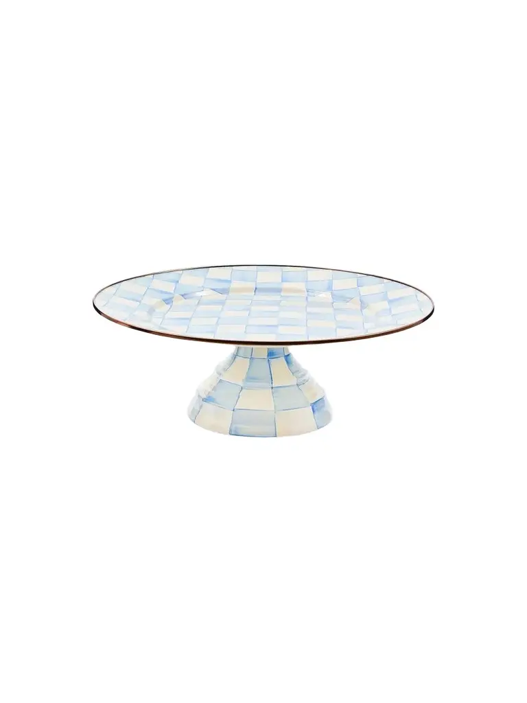 Sky Check Large Hand-Painted Enamel Pedestal Platter Sky Check Large Hand-Painted Enamel Pedestal Platter