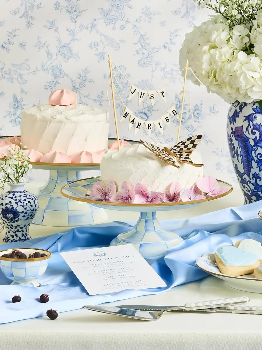 MacKenzie-Childs Sky Check Hand-Painted Enamel Cake Stand | Thumbnail 5 MacKenzie-Childs Sky Check Hand-Painted Enamel Cake Stand | Thumbnail 5
