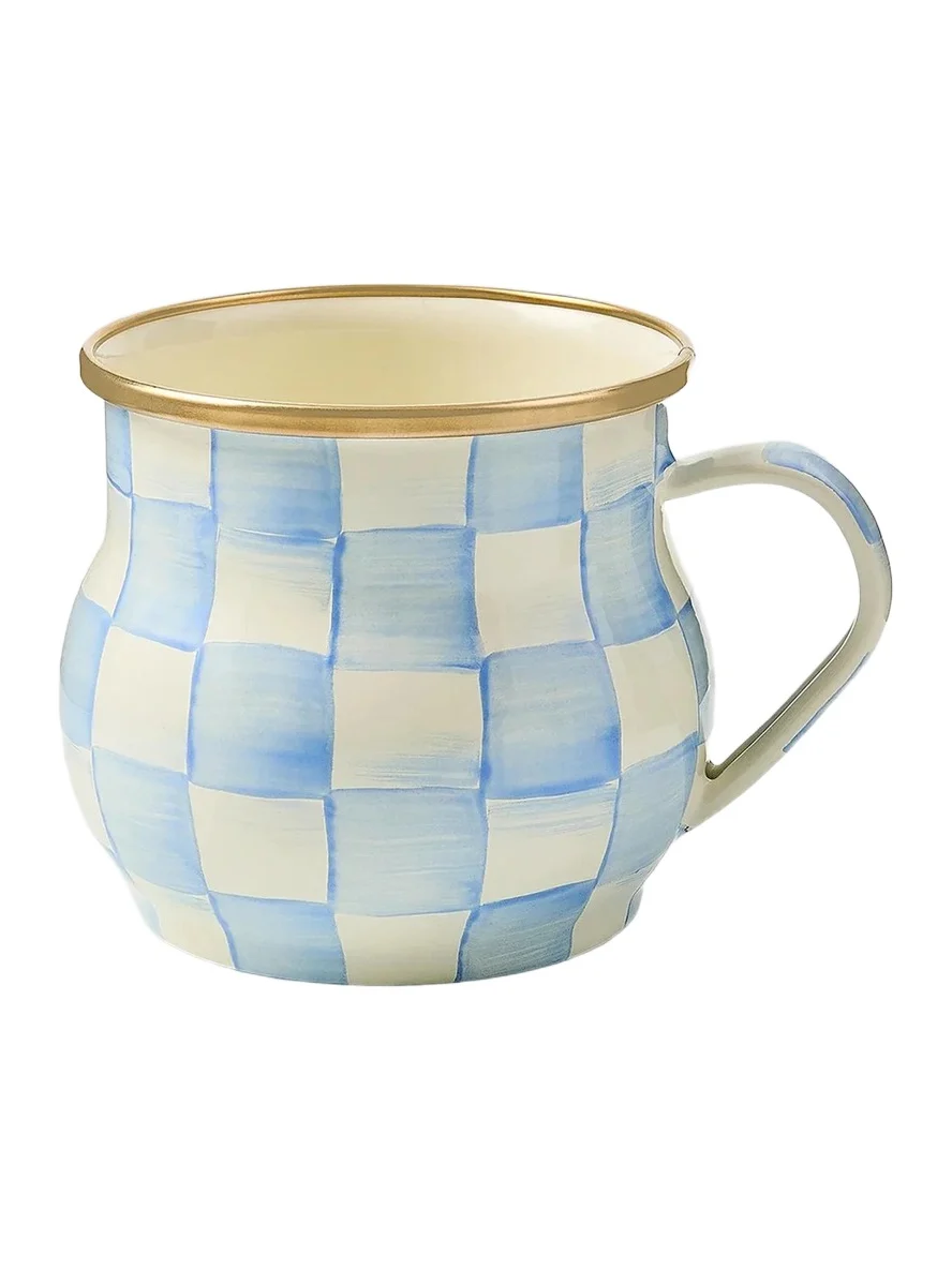 MacKenzie-Childs Sky Check Hand-Painted Enamel Mug