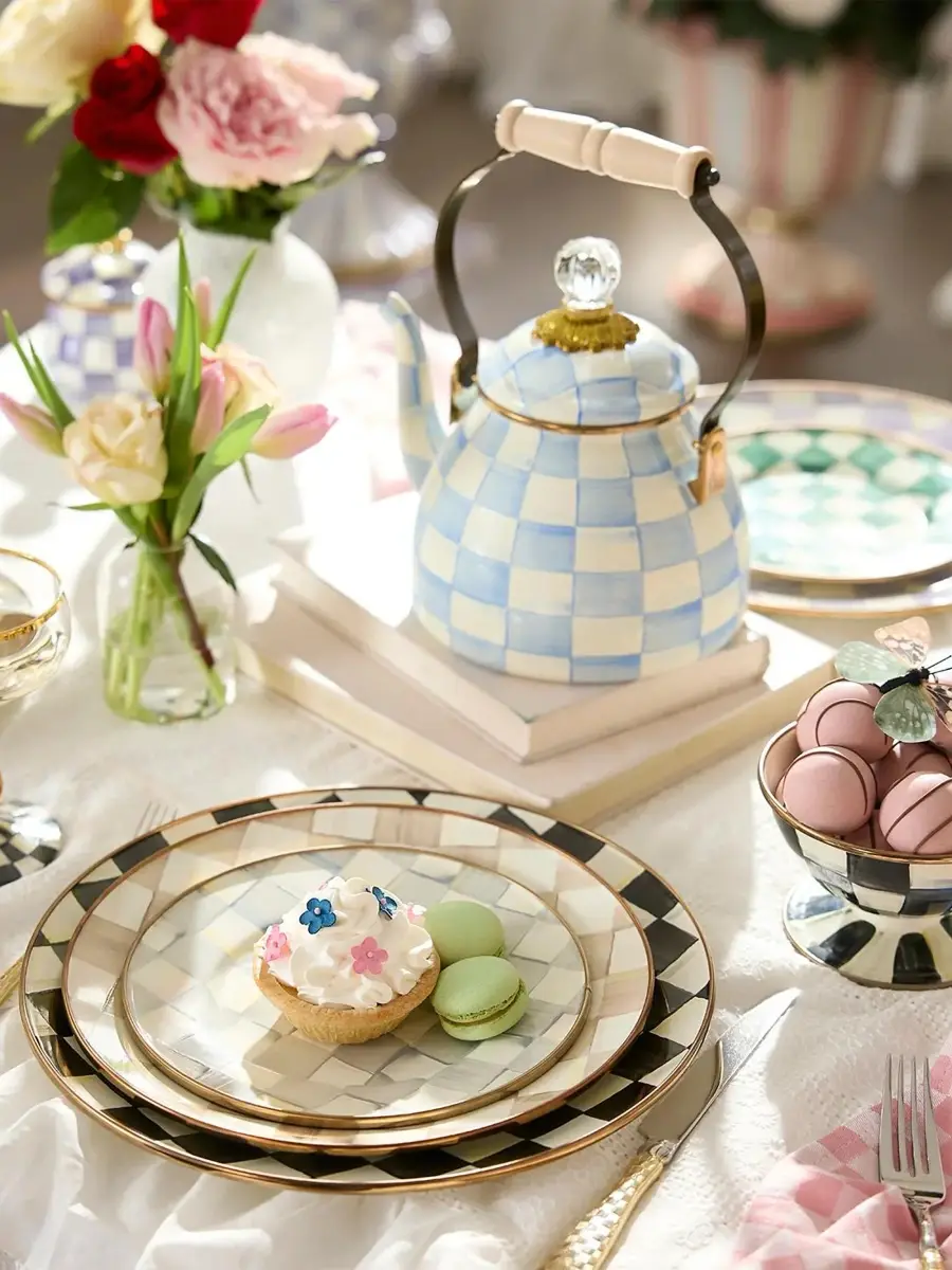 MacKenzie-Childs Sky Check 2-Quart Hand-Painted Enamel Teapot | Thumbnail 3