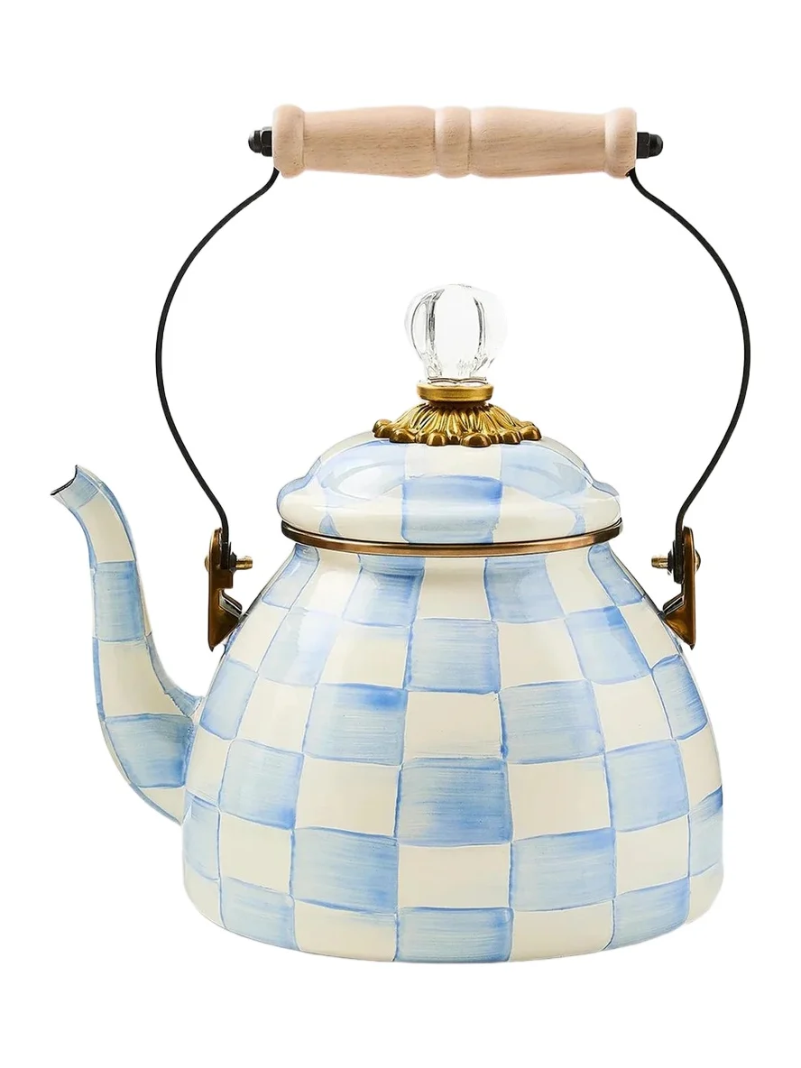 MacKenzie-Childs Sky Check 2-Quart Hand-Painted Enamel Teapot