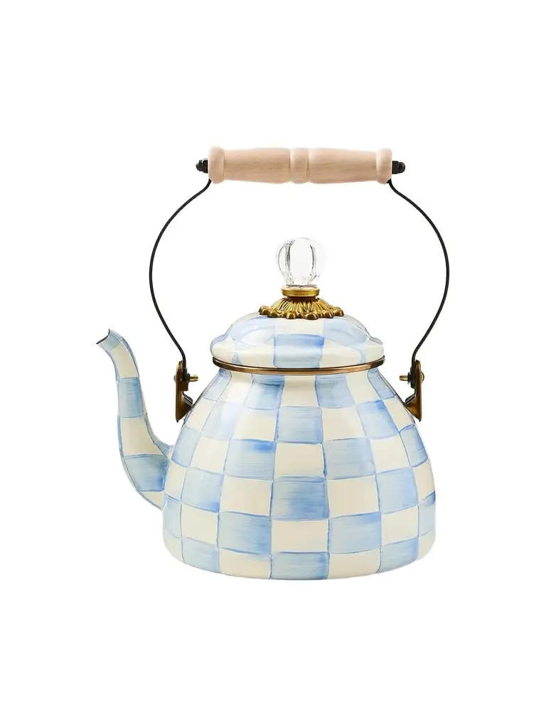 MacKenzie-Childs Sky Check 2-Quart Hand-Painted Enamel Teapot