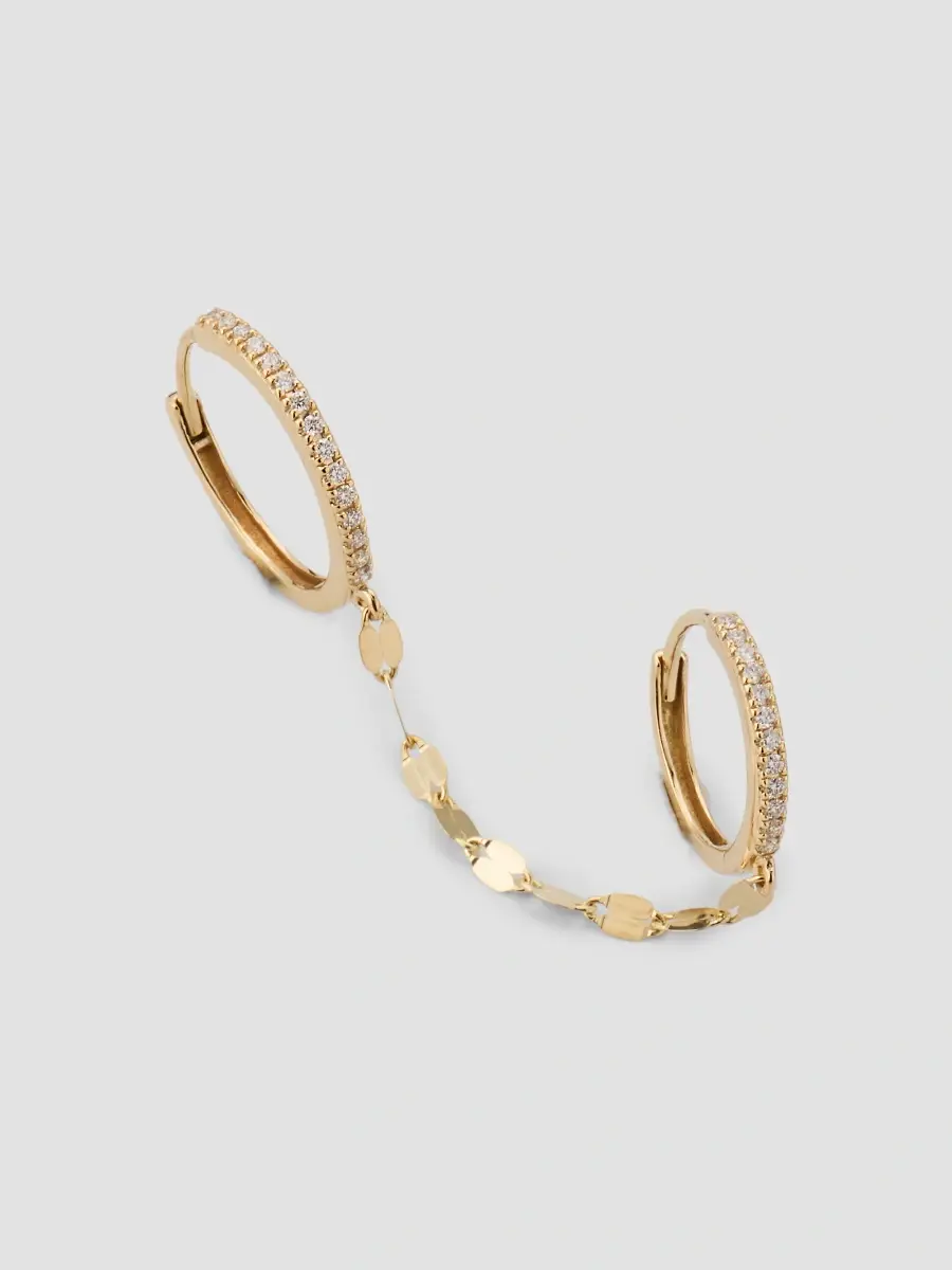 Lana Women's 14K Yellow Gold & 0.07 TCW Diamond Half Pair Double-Piercing Huggie Earring | Thumbnail 3 Lana Women's 14K Yellow Gold & 0.07 TCW Diamond Half Pair Double-Piercing Huggie Earring | Thumbnail 3