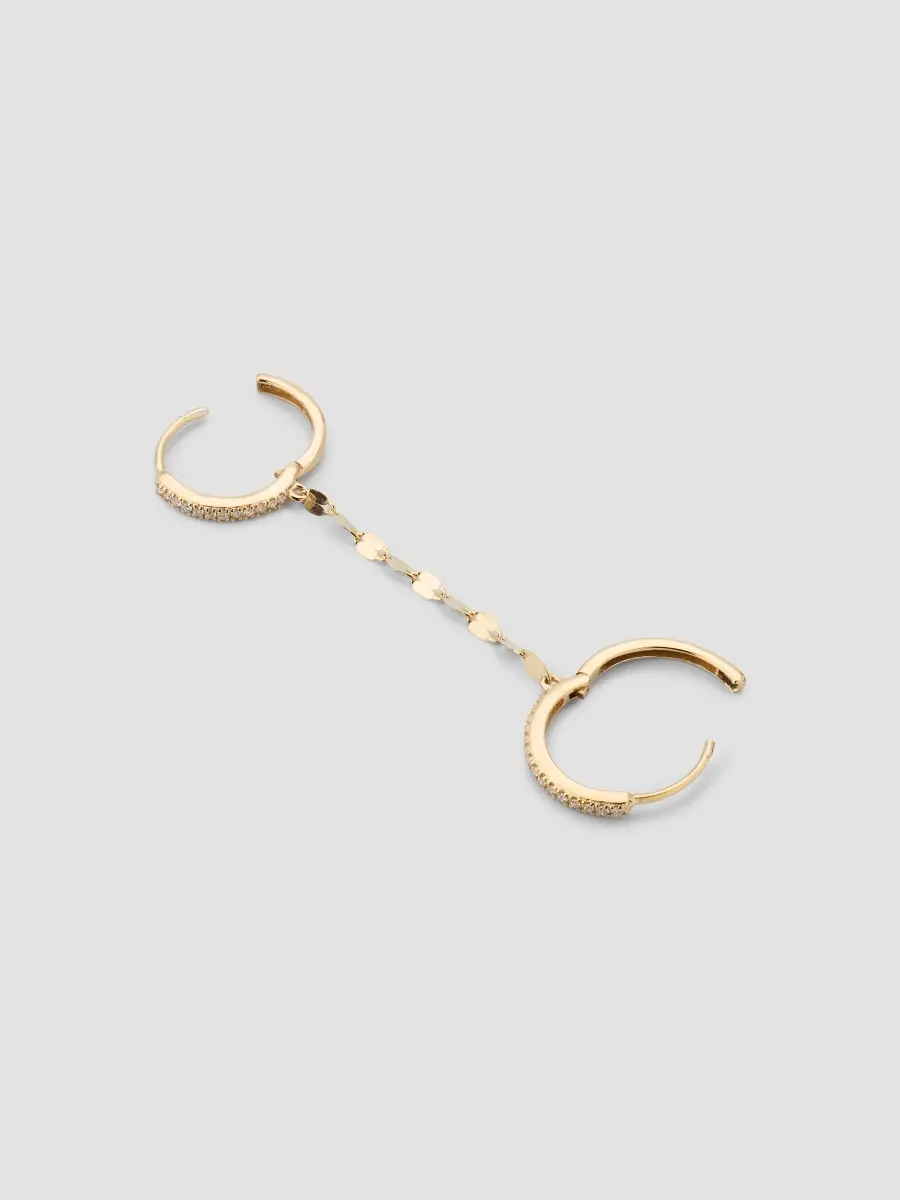 Lana Women's 14K Yellow Gold & 0.07 TCW Diamond Half Pair Double-Piercing Huggie Earring | Thumbnail 4 Lana Women's 14K Yellow Gold & 0.07 TCW Diamond Half Pair Double-Piercing Huggie Earring | Thumbnail 4
