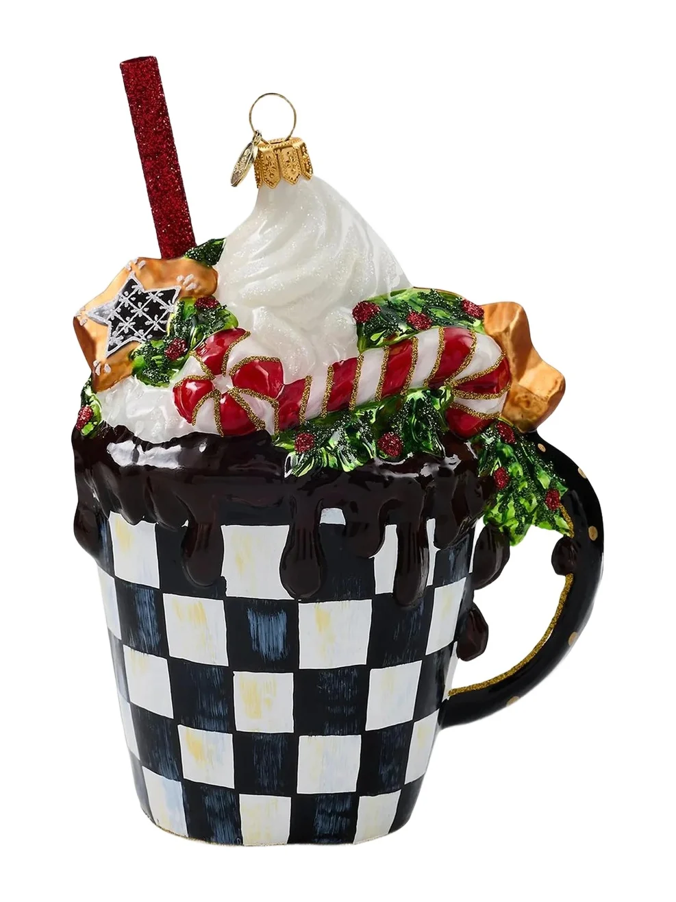 MacKenzie-Childs Merry Christmas Hot Coco Glass Ornament