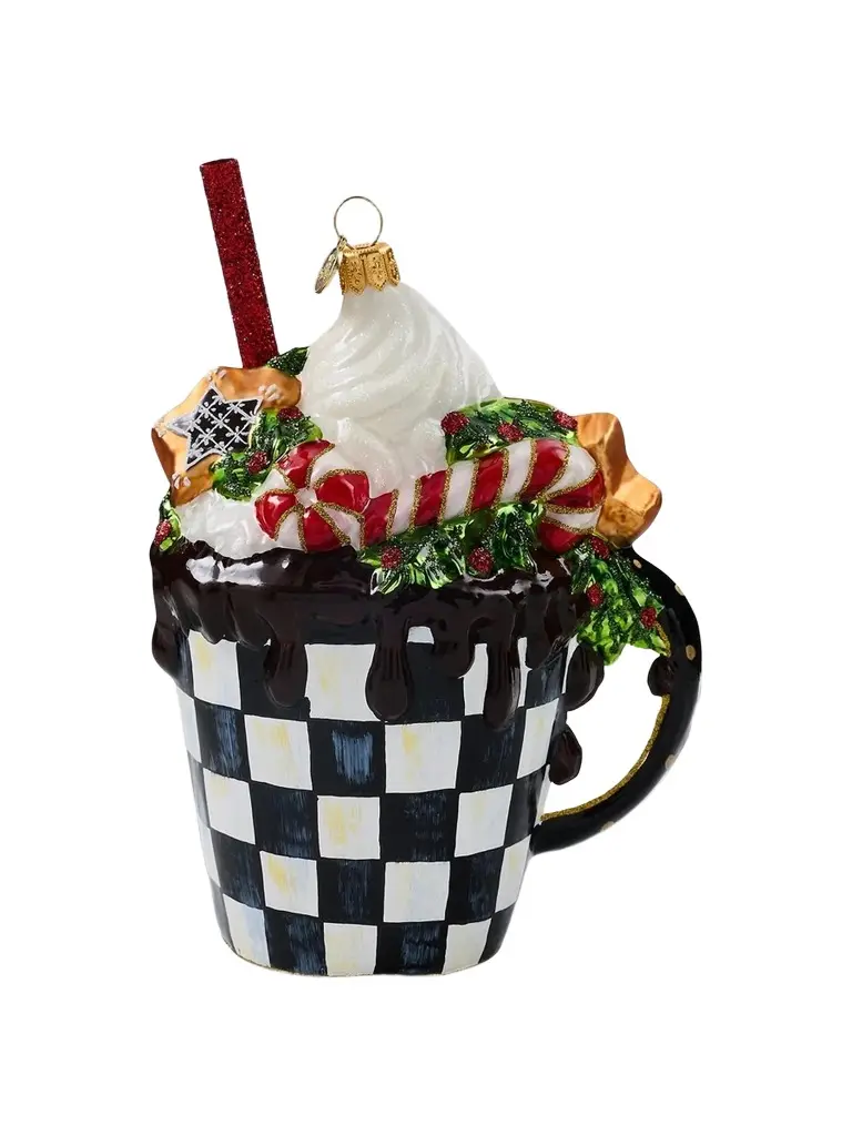 MacKenzie-Childs Merry Christmas Hot Coco Glass Ornament