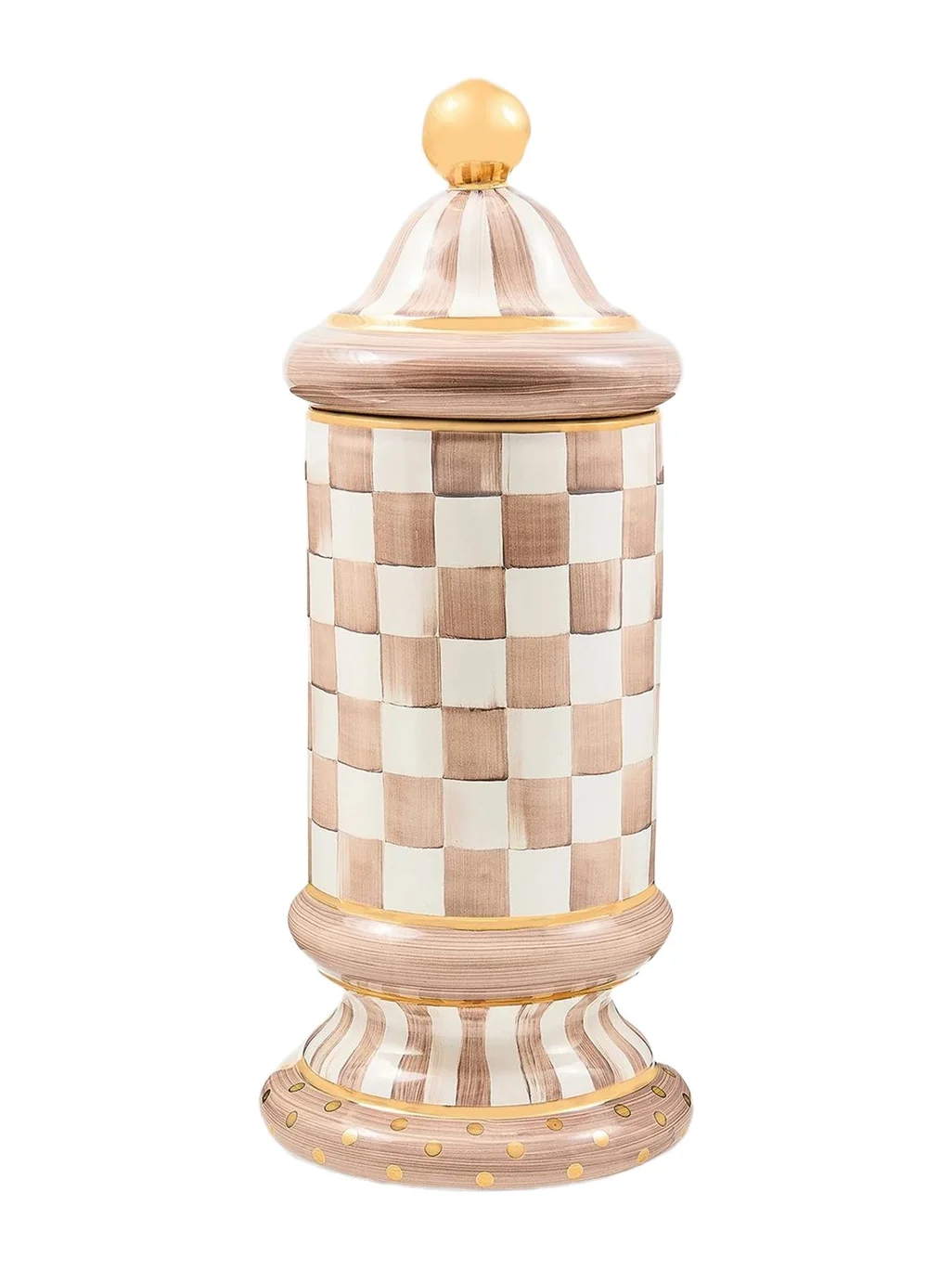 MacKenzie-Childs Mocha Check Ceramic Column Storage Container