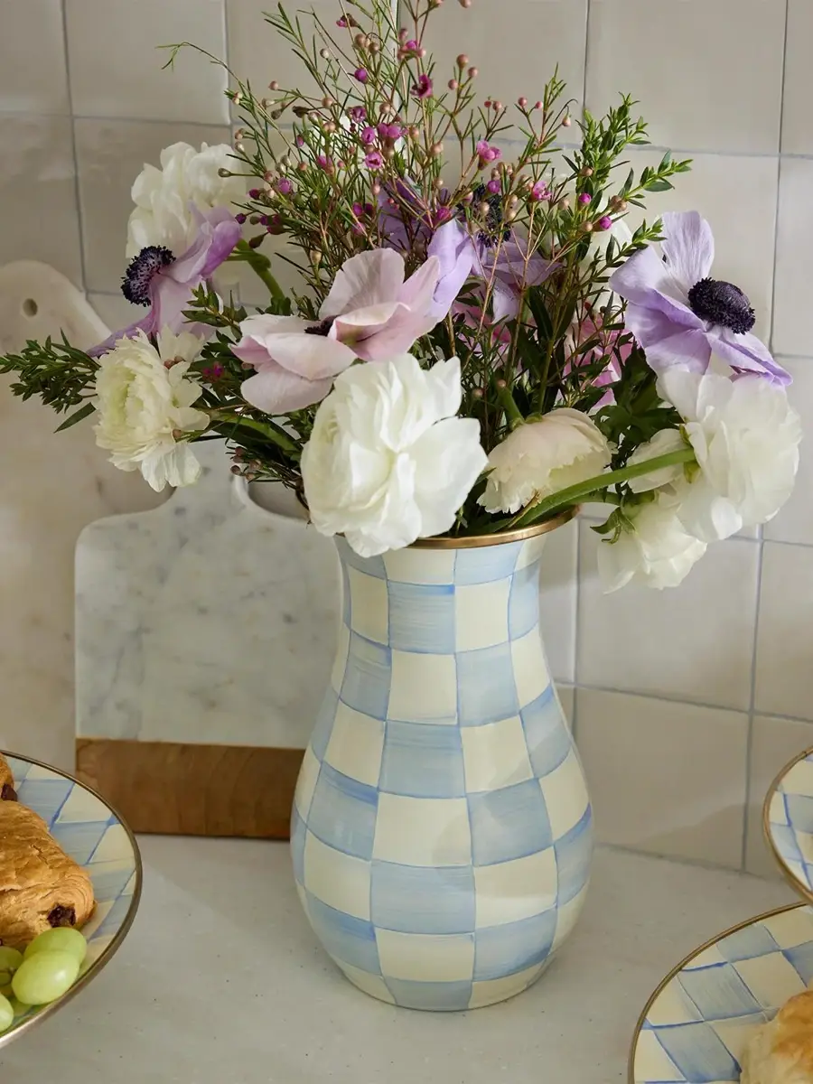 MacKenzie-Childs Sky Check Hand-Painted Enamel Vase | Thumbnail 2 MacKenzie-Childs Sky Check Hand-Painted Enamel Vase | Thumbnail 2