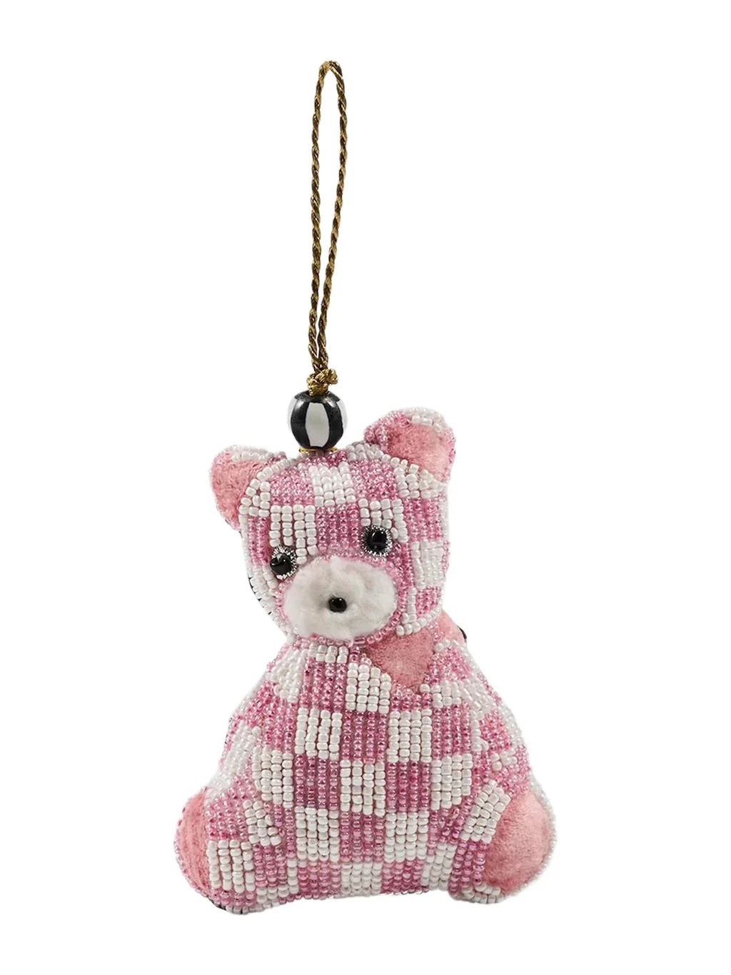MacKenzie-Childs Rosy Check Beaded Bear Ornament