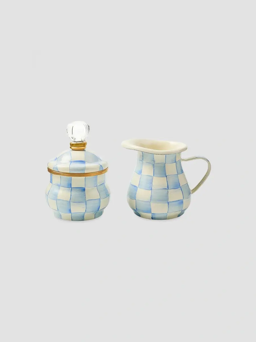 MacKenzie-Childs Sky Check Hand-Painted Enamel Lidded Sugar Bowl | Thumbnail 2 MacKenzie-Childs Sky Check Hand-Painted Enamel Lidded Sugar Bowl | Thumbnail 2