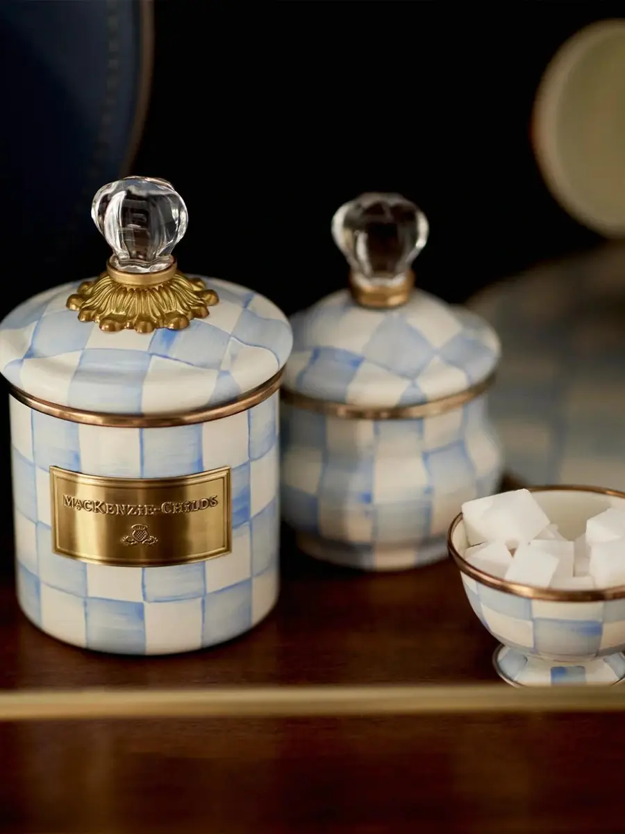 MacKenzie-Childs Sky Check Hand-Painted Enamel Lidded Sugar Bowl | Thumbnail 3 MacKenzie-Childs Sky Check Hand-Painted Enamel Lidded Sugar Bowl | Thumbnail 3