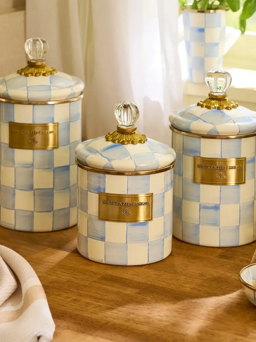 MacKenzie-Childs Sky Check Hand-Painted Small Canister | Thumbnail 4 MacKenzie-Childs Sky Check Hand-Painted Small Canister | Thumbnail 4