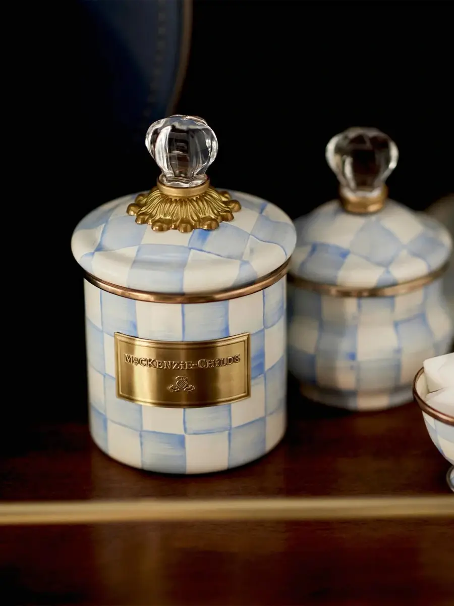 MacKenzie-Childs Sky Check Hand-Painted Enamel Demi Canister | Thumbnail 3 MacKenzie-Childs Sky Check Hand-Painted Enamel Demi Canister | Thumbnail 3