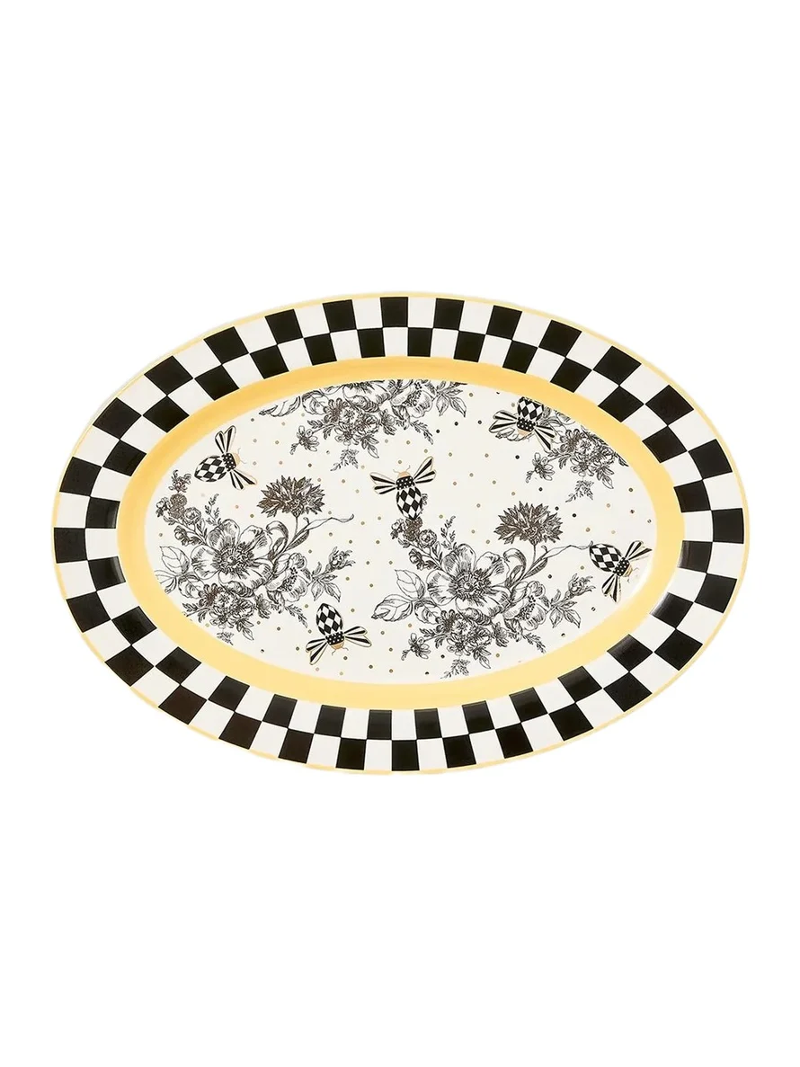 MacKenzie-Childs Bee Toile Ceramic Oval Plate