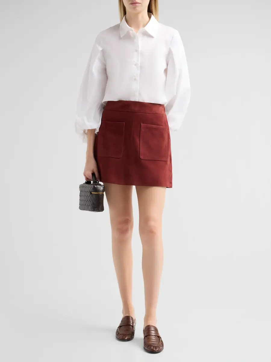 TANYA TAYLOR Women's Fran Suede Patch Pocket Miniskirt | Thumbnail 2