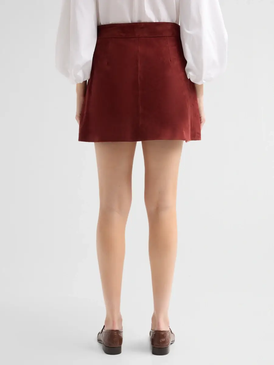 TANYA TAYLOR Women's Fran Suede Patch Pocket Miniskirt | Thumbnail 3