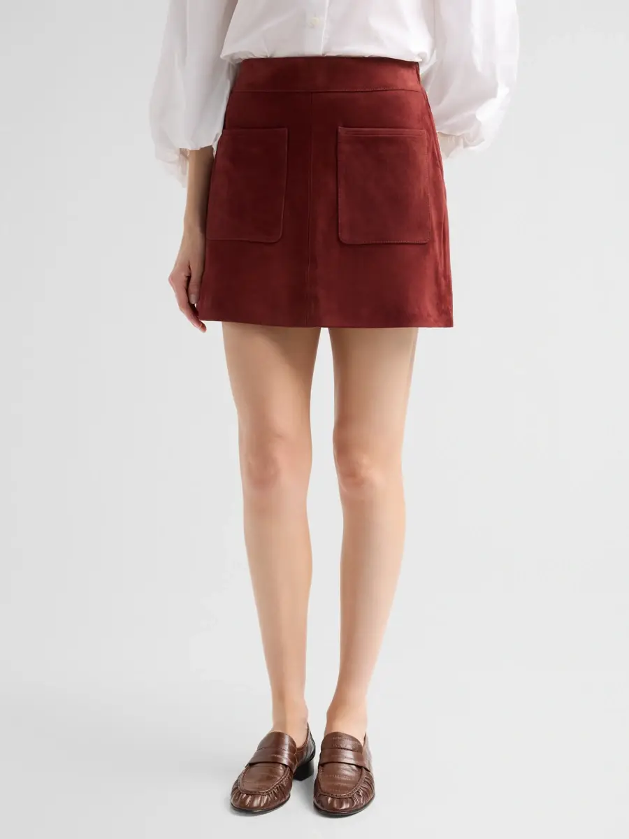 TANYA TAYLOR Women's Fran Suede Patch Pocket Miniskirt | Thumbnail 4