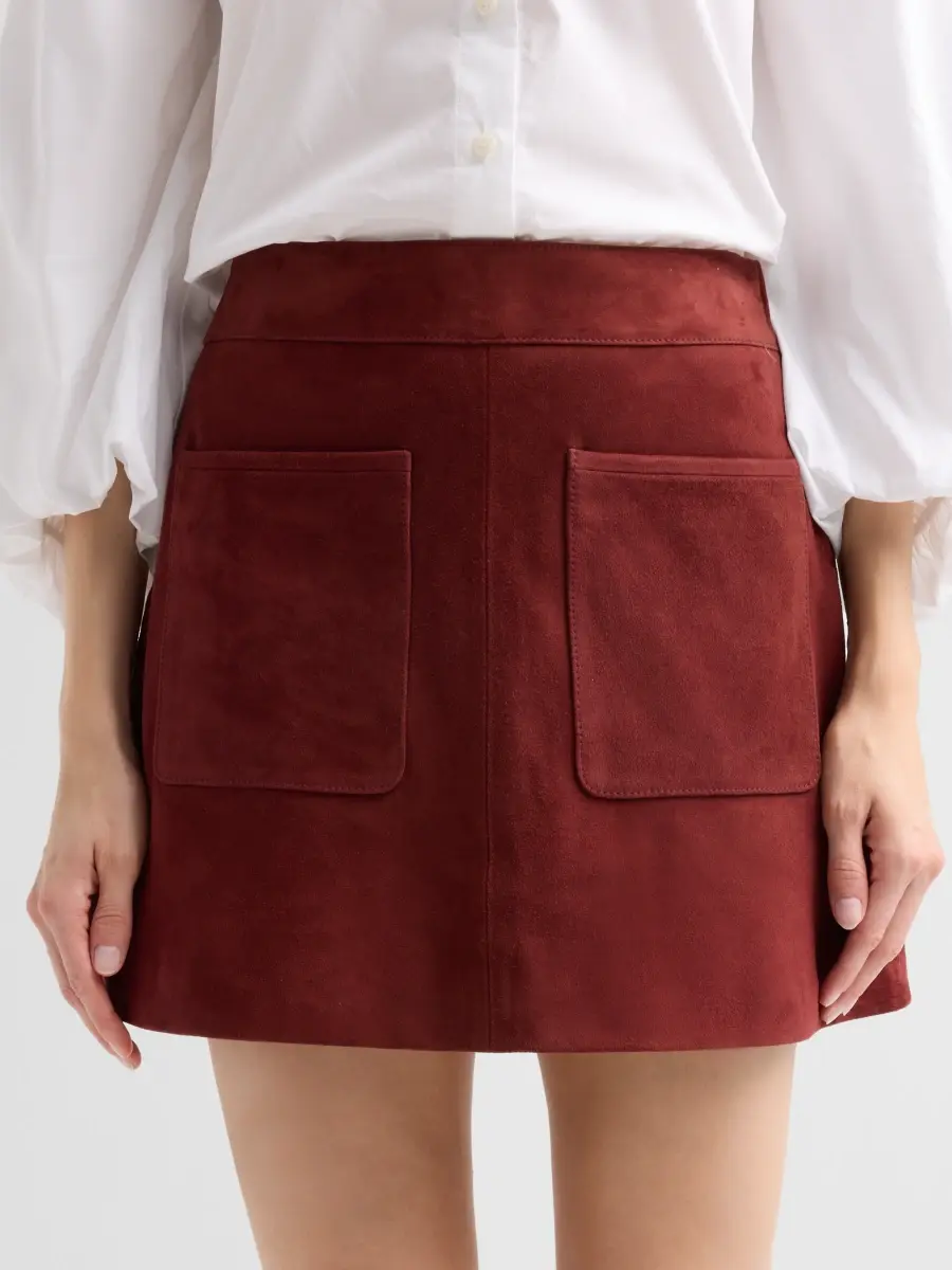 TANYA TAYLOR Women's Fran Suede Patch Pocket Miniskirt | Thumbnail 5