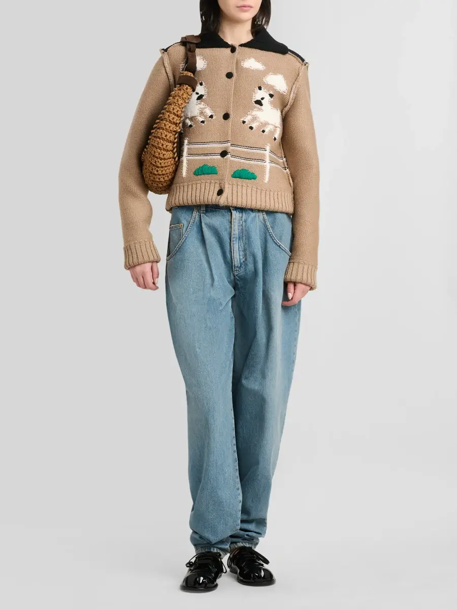 MOSCHINO Women's Sheep Jacquard Wool Cardigan | Thumbnail 2 MOSCHINO Women's Sheep Jacquard Wool Cardigan | Thumbnail 2