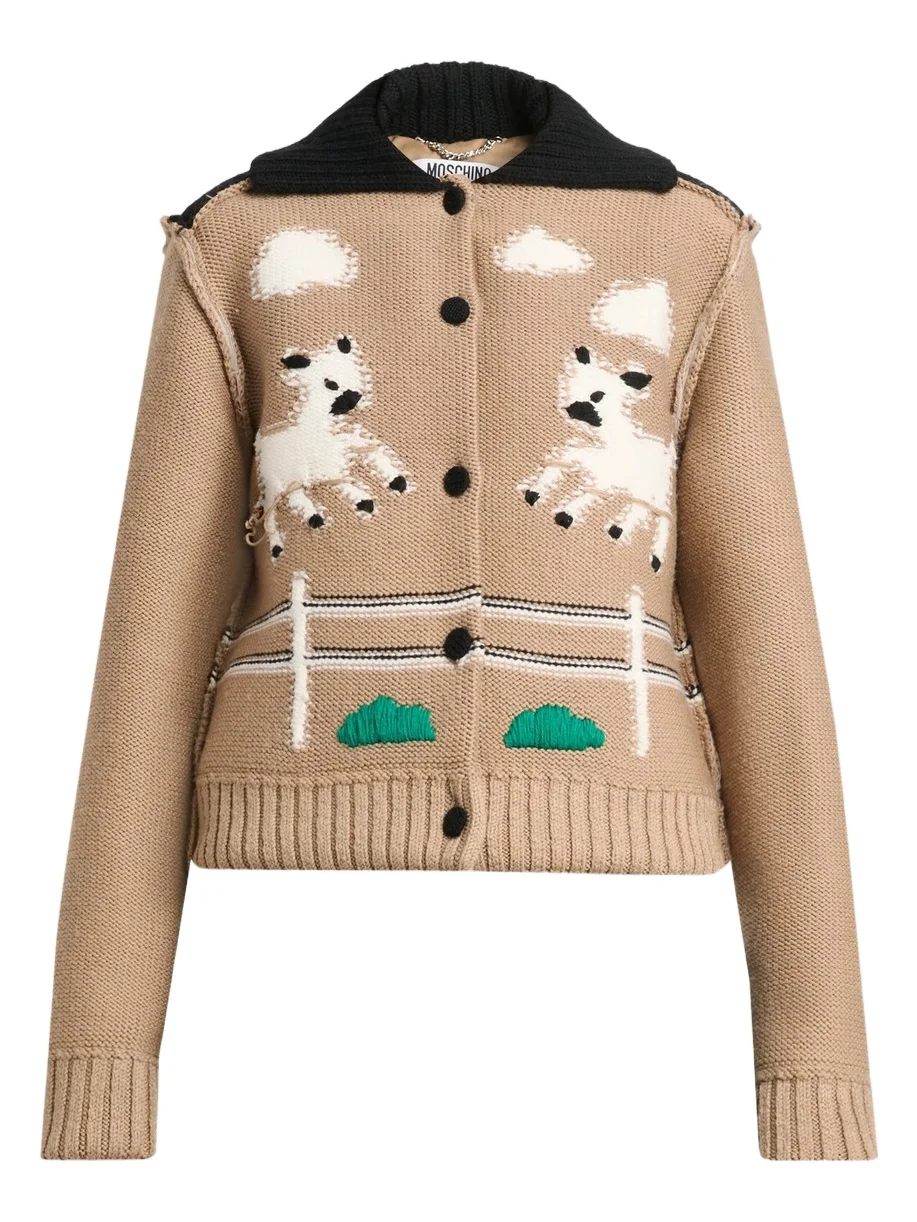 Women's Sheep Jacquard Wool Cardigan Women's Sheep Jacquard Wool Cardigan