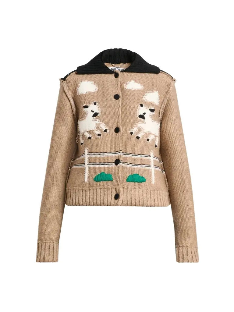Women's Sheep Jacquard Wool Cardigan Women's Sheep Jacquard Wool Cardigan