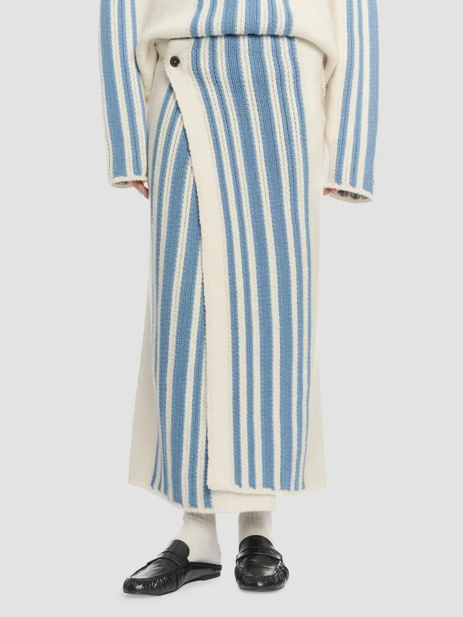 Malo Women's Striped Virgin Wool-Cashmere Wrap Maxi Skirt | Thumbnail 4 Malo Women's Striped Virgin Wool-Cashmere Wrap Maxi Skirt | Thumbnail 4