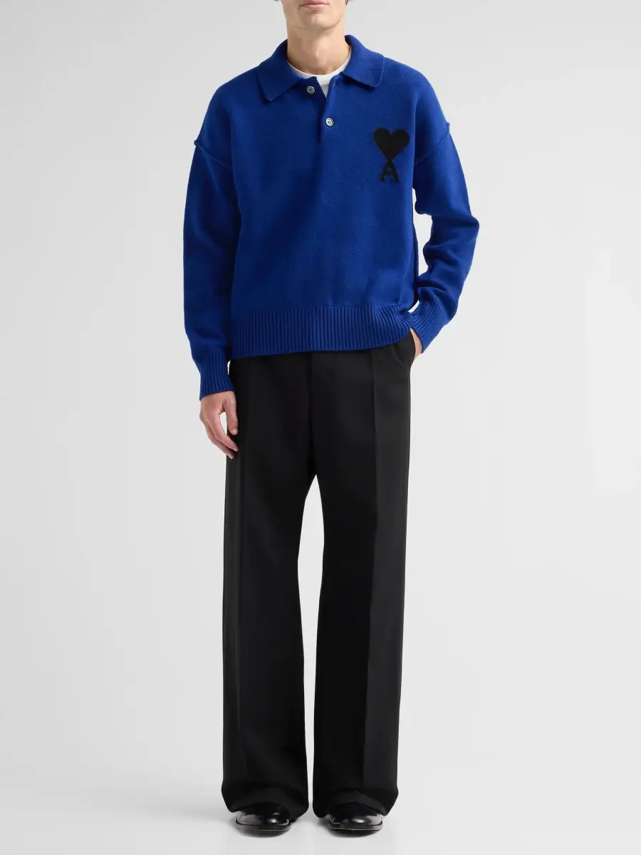 AMI PARIS Men's Quota Contrast Ami de Coeur Wool Sweater | Thumbnail 2 AMI PARIS Men's Quota Contrast Ami de Coeur Wool Sweater | Thumbnail 2
