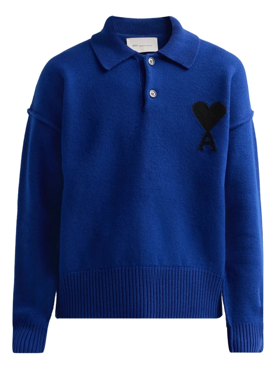 AMI PARIS Men's Quota Contrast Ami de Coeur Wool Sweater
